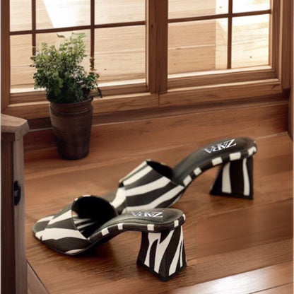 Zebra Stripe Block Heel Mules For Women – By ZARA