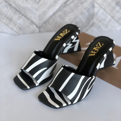 Zebra Stripe Block Heel Mules For Women – By ZARA