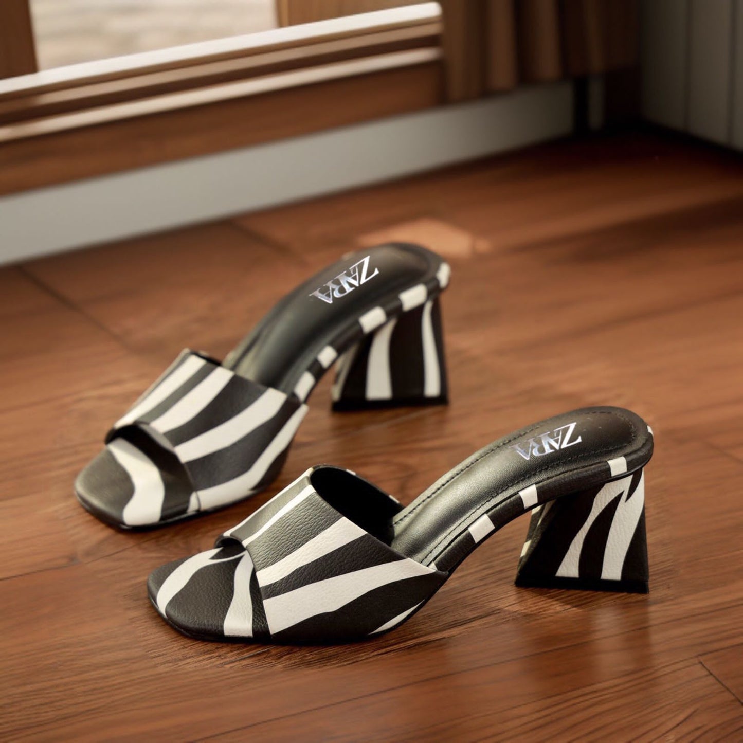 Zebra Stripe Block Heel Mules For Women – By ZARA